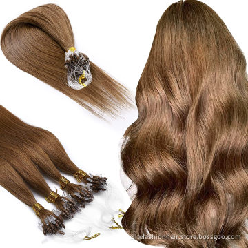 Wholesale factory price double drawn virgin Micro Bead Human Hair Micro Ring Loop Hair Extensions micro loop hair extensions
